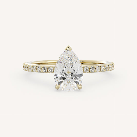 0.7 CT - 1.75 CT Pear Cut Lab grown Diamond Pave Engagement Ring