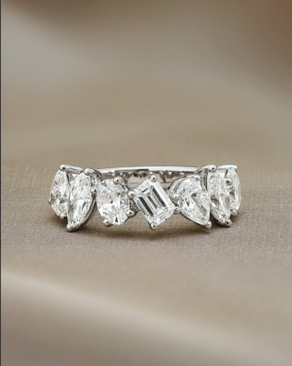 1.91 TCW Mix Fancy CVD Diamond Half Eternity Wedding Band