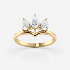 0.8 TCW Pear Cut Three Stone Crown Style Moissanite Engagement Ring