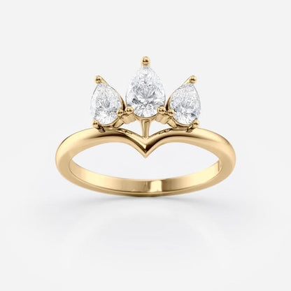 0.8 TCW Pear Cut Three Stone Crown Style Moissanite Engagement Ring