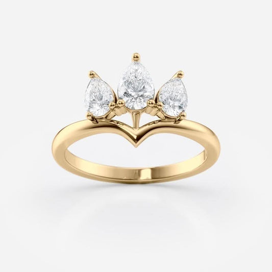 0.8 TCW Pear Cut Three Stone Crown Style Moissanite Engagement Ring