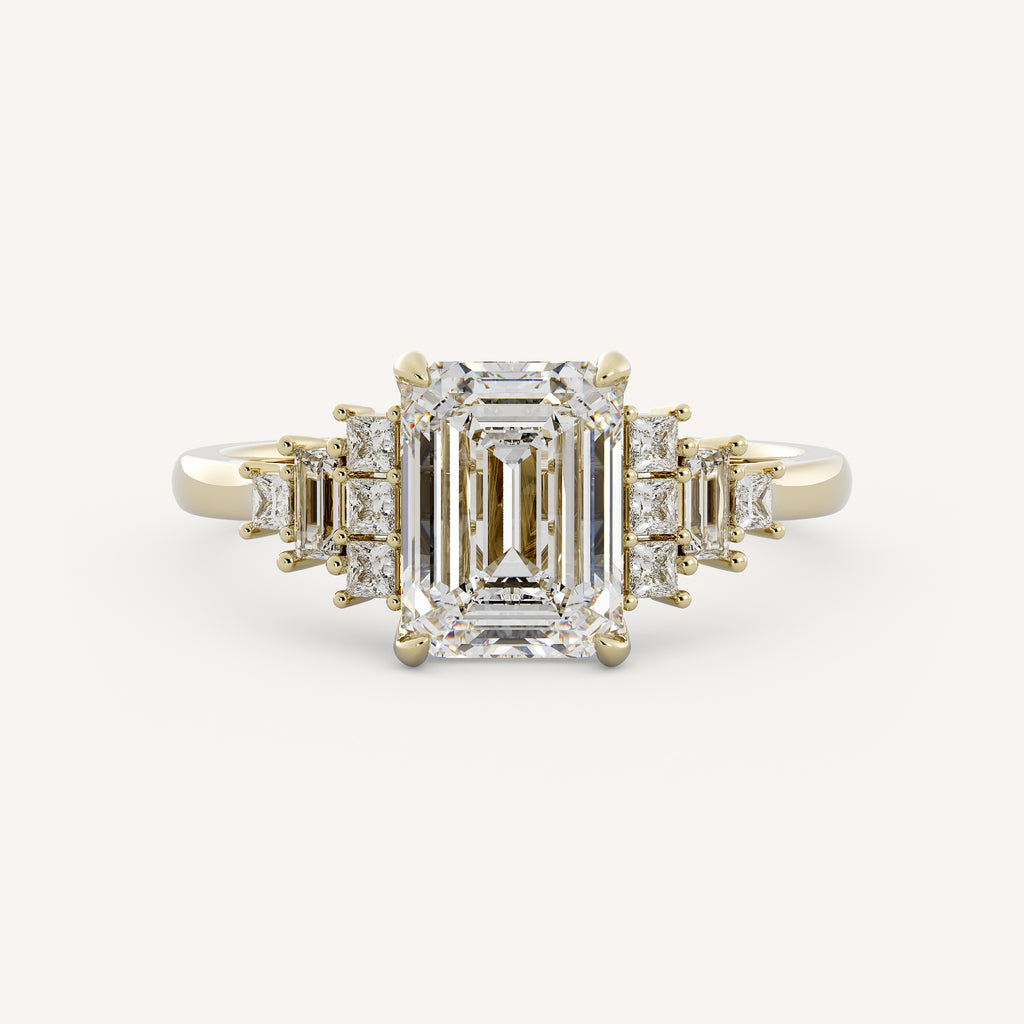 2 CT - 3 CT Emerald Cut Lab grown Diamond Cluster Engagement Ring