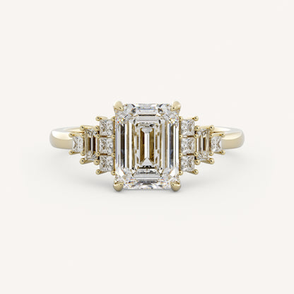 2 CT - 3 CT Emerald Cut Lab grown Diamond Cluster Engagement Ring