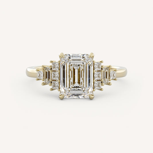 2 CT - 3 CT Emerald Cut Lab grown Diamond Cluster Engagement Ring