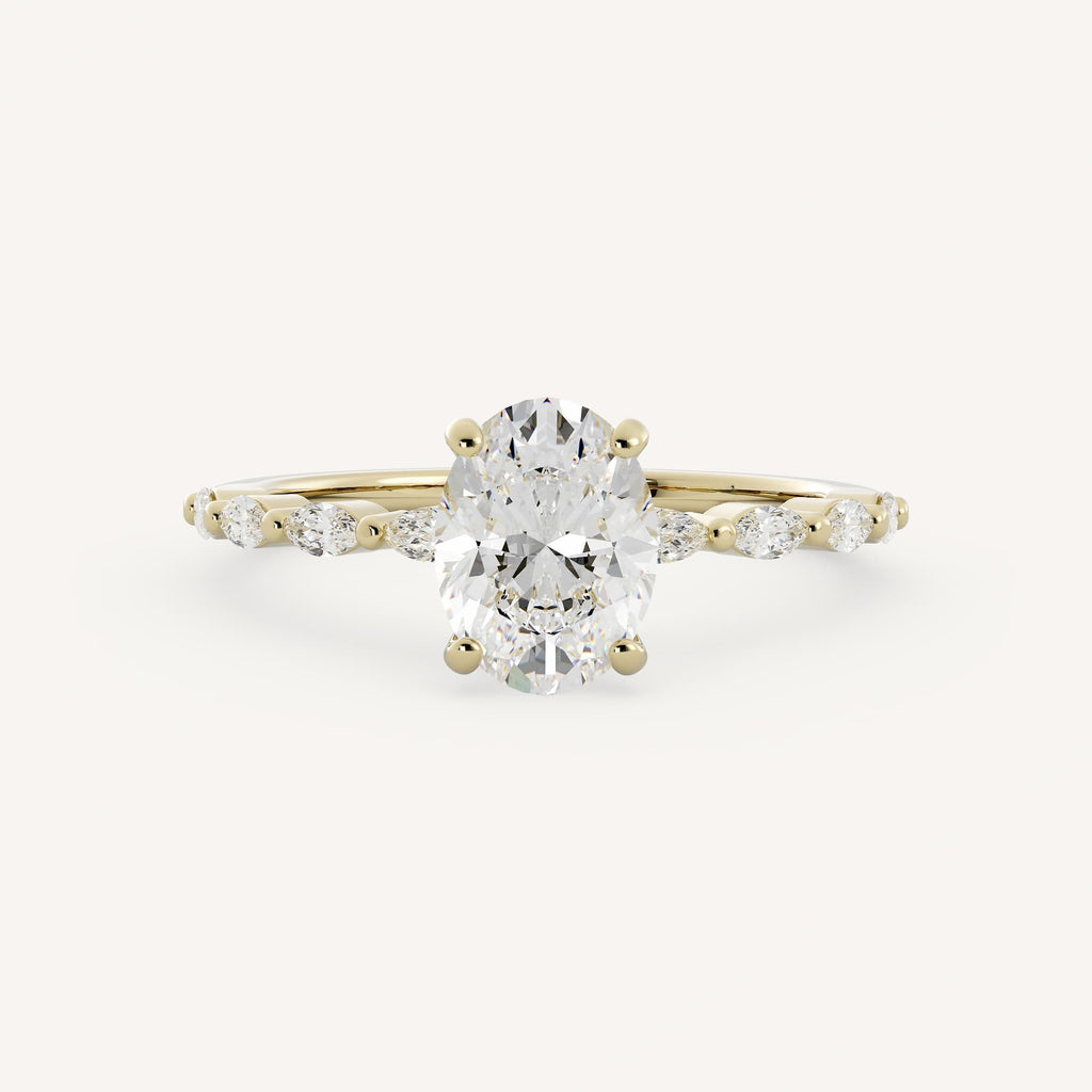 1 CT - 2 CT Oval Cut Lab grown Diamond Side Stones Engagement Ring