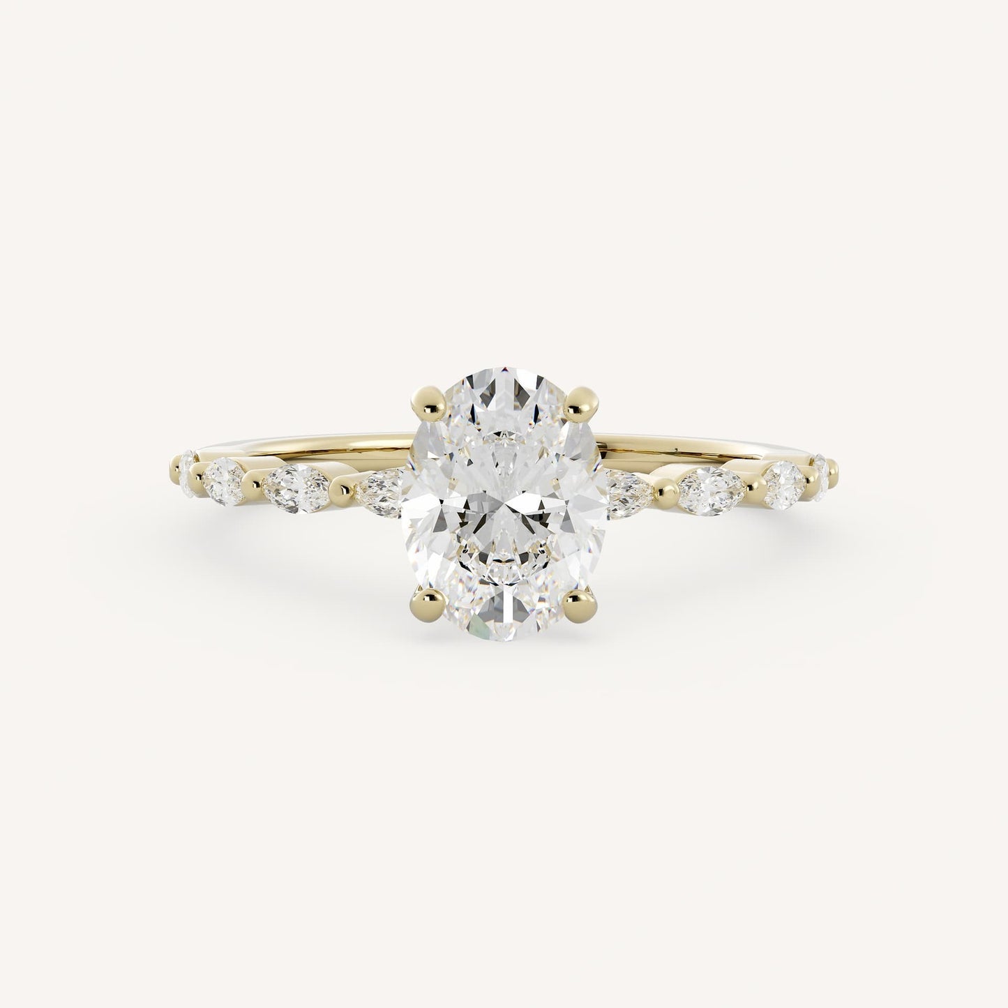 1 CT - 2 CT Oval Cut Lab grown Diamond Side Stones Engagement Ring