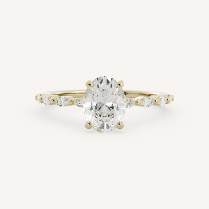 1 CT - 2 CT Oval Cut Lab grown Diamond Side Stones Engagement Ring