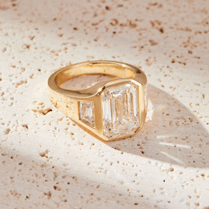 4 CT Emerald Cut Side Stones Flush Set Moissanite Engagement Ring