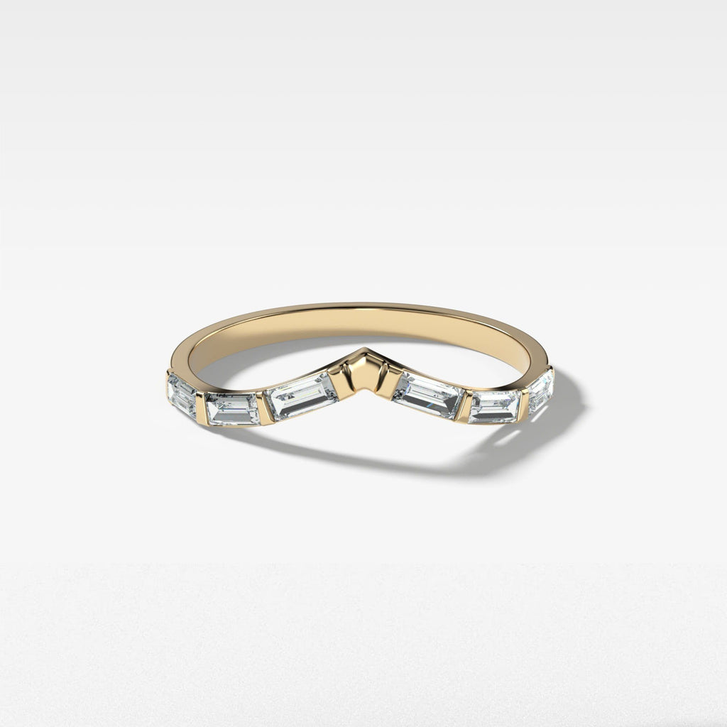 0.32 TCW Baguette CVD Diamond Chevron Bar Set Wedding Band