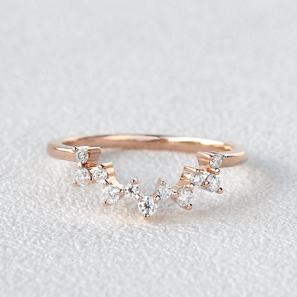 0.1 TCW Round Moissanite Cluster Curved Wedding Band