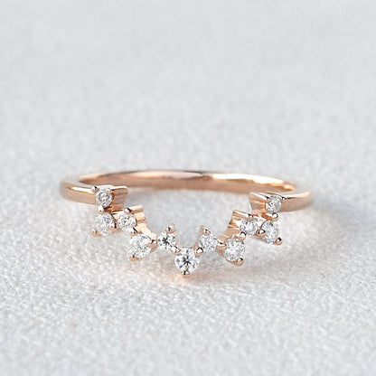 0.1 TCW Round Moissanite Cluster Curved Wedding Band