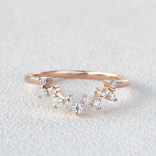 0.1 TCW Round Moissanite Cluster Curved Wedding Band