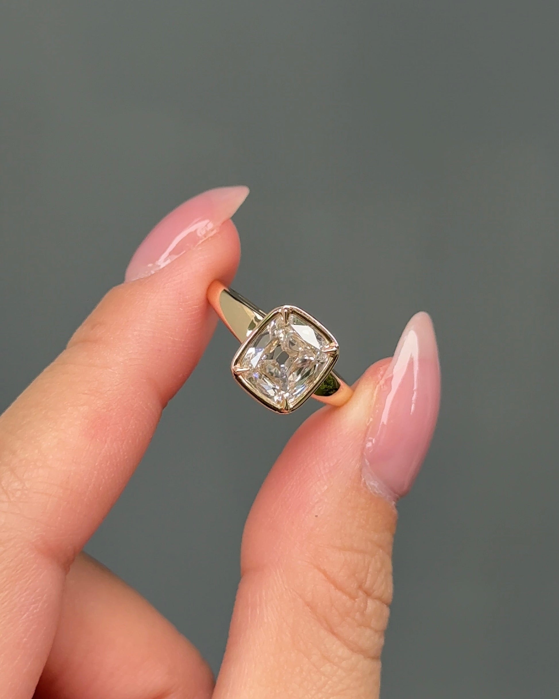 Cushion Cut Lab grown Diamond Bezel Engagement Ring
