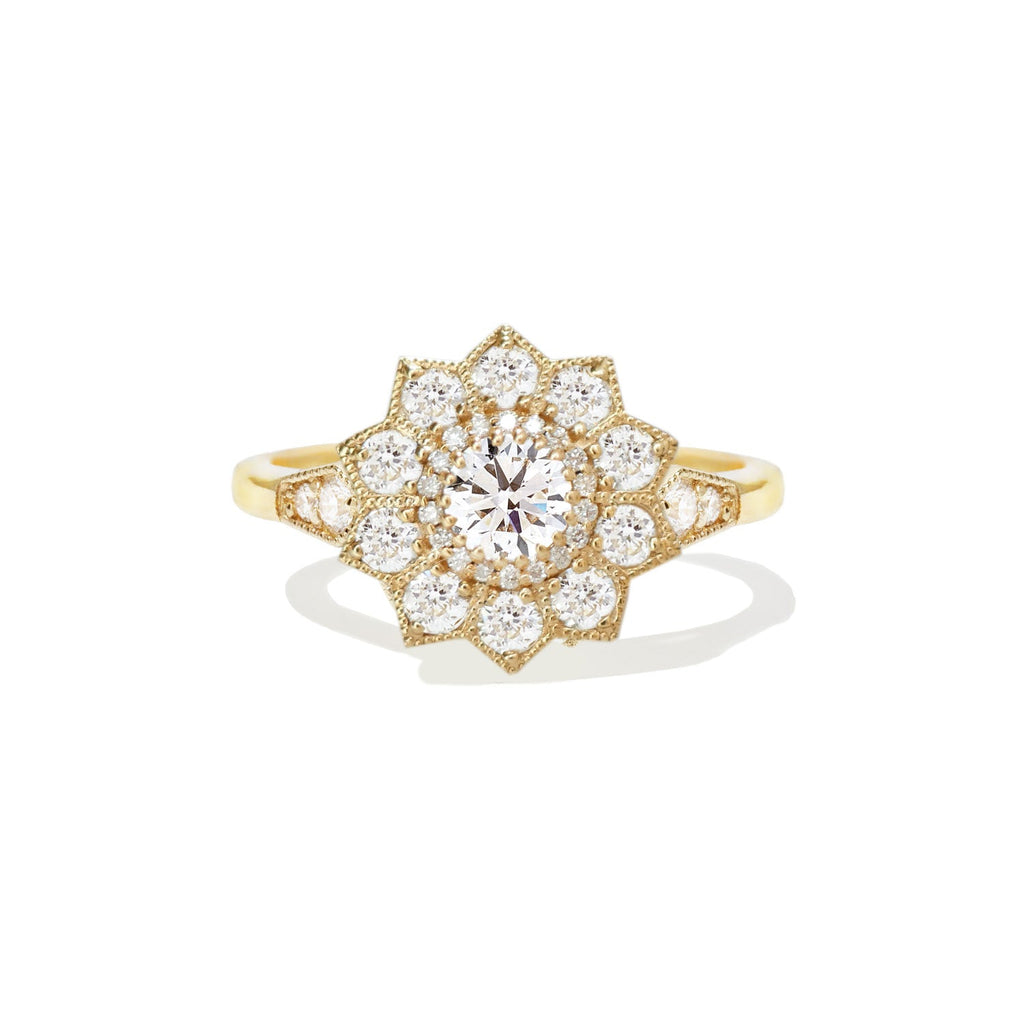 0.53 CT Round Cut Moissanite Sunflower Style Mosaic Engagement Ring