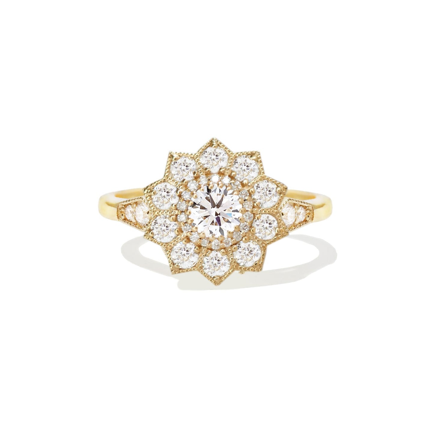 0.53 CT Round Cut Moissanite Sunflower Style Mosaic Engagement Ring