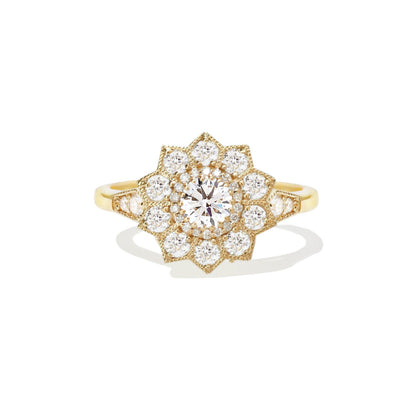 0.53 CT Round Cut Moissanite Sunflower Style Mosaic Engagement Ring