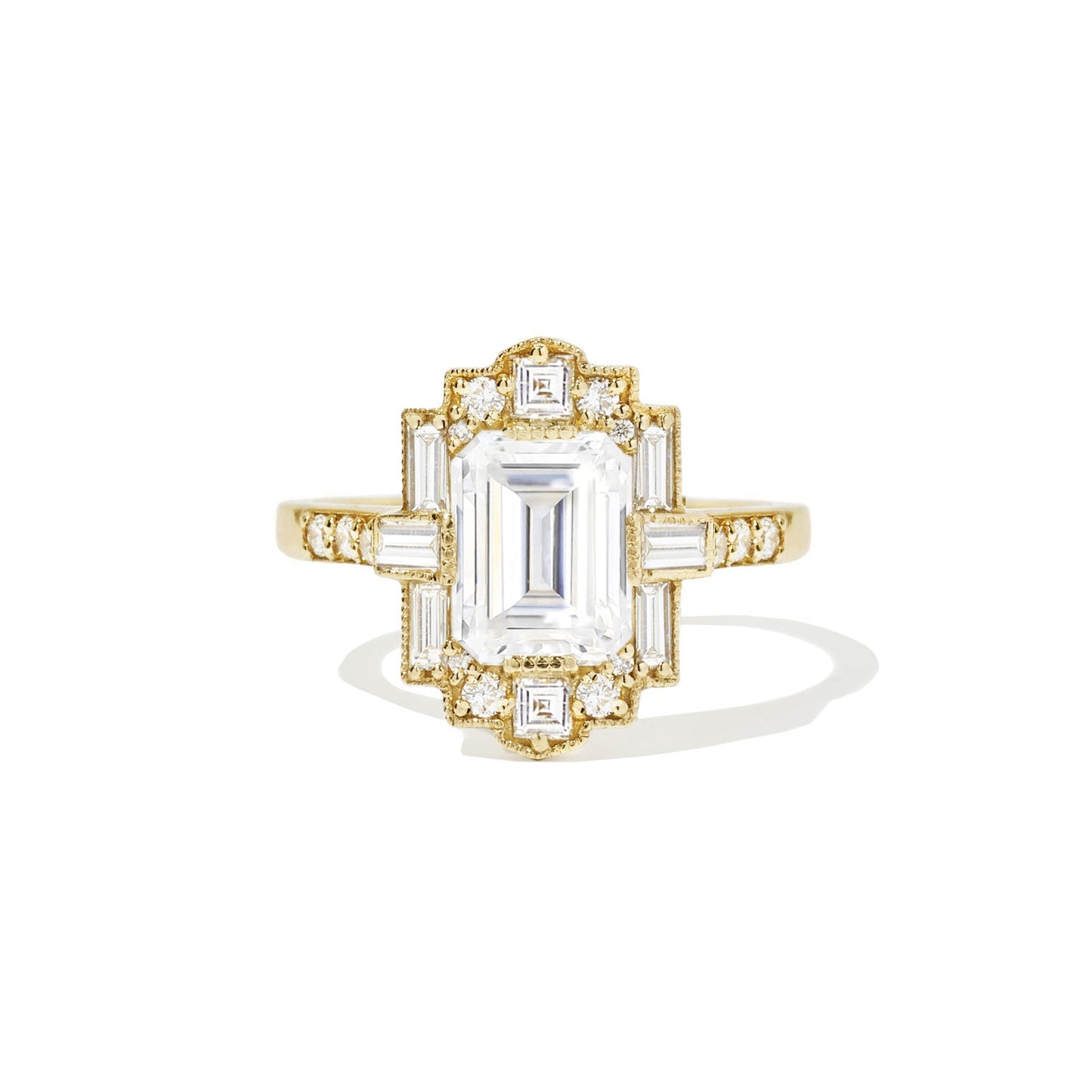 1.5 CT Emerald Cut Moissanite Art Deco Mosaic Engagement Ring