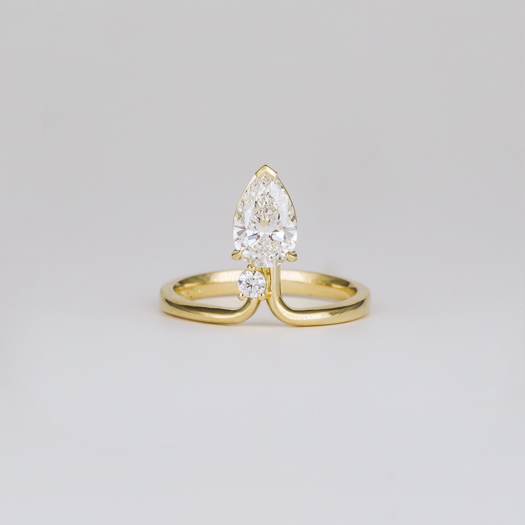 1.06 CT - 3.06 CT Pear Cut Lab grown Diamond Side Stone Unique Engagement Ring