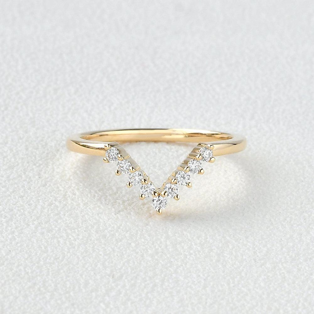 0.15 TCW Round Moissanite V-Shape Wedding Band