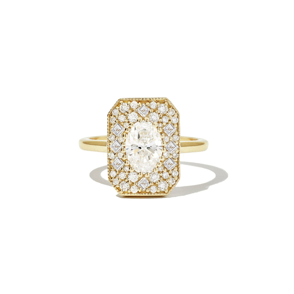 0.74 CT Oval Cut Moissanite Emerald Shape Mosaic Engagement Ring