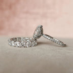 Oval Cut Hidden Halo Moissanite Eternity Bridal Set