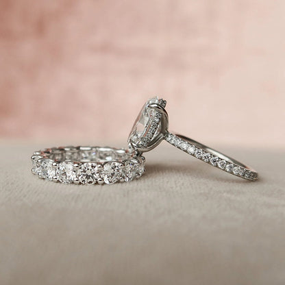 Oval Cut Hidden Halo Moissanite Eternity Bridal Set