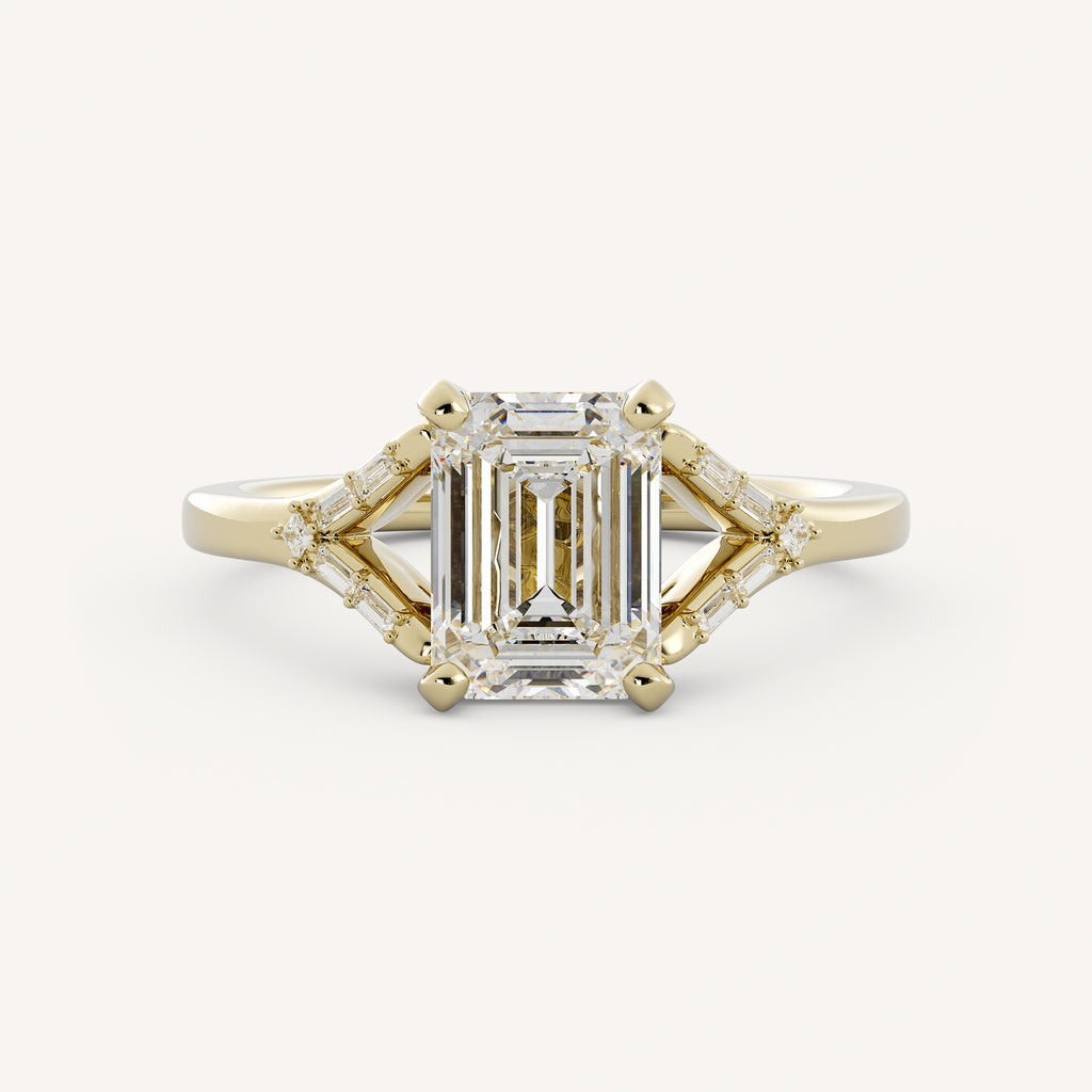 1 CT - 3 CT Emerald Cut Lab grown Diamond Pave & Split Shank Engagement Ring