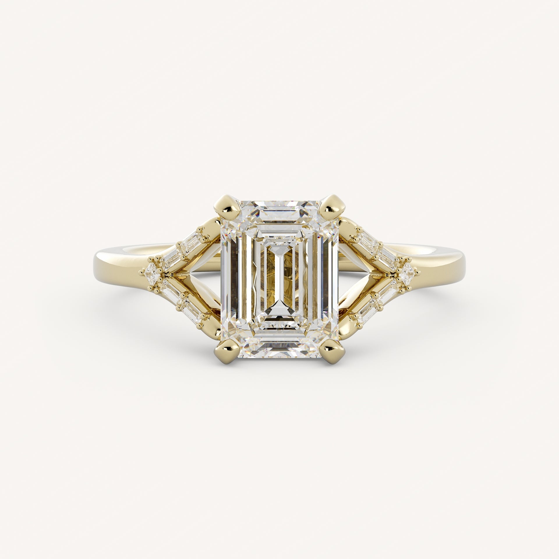 1 CT - 3 CT Emerald Cut Lab grown Diamond Pave & Split Shank Engagement Ring