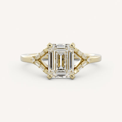 1 CT - 3 CT Emerald Cut Lab grown Diamond Pave & Split Shank Engagement Ring