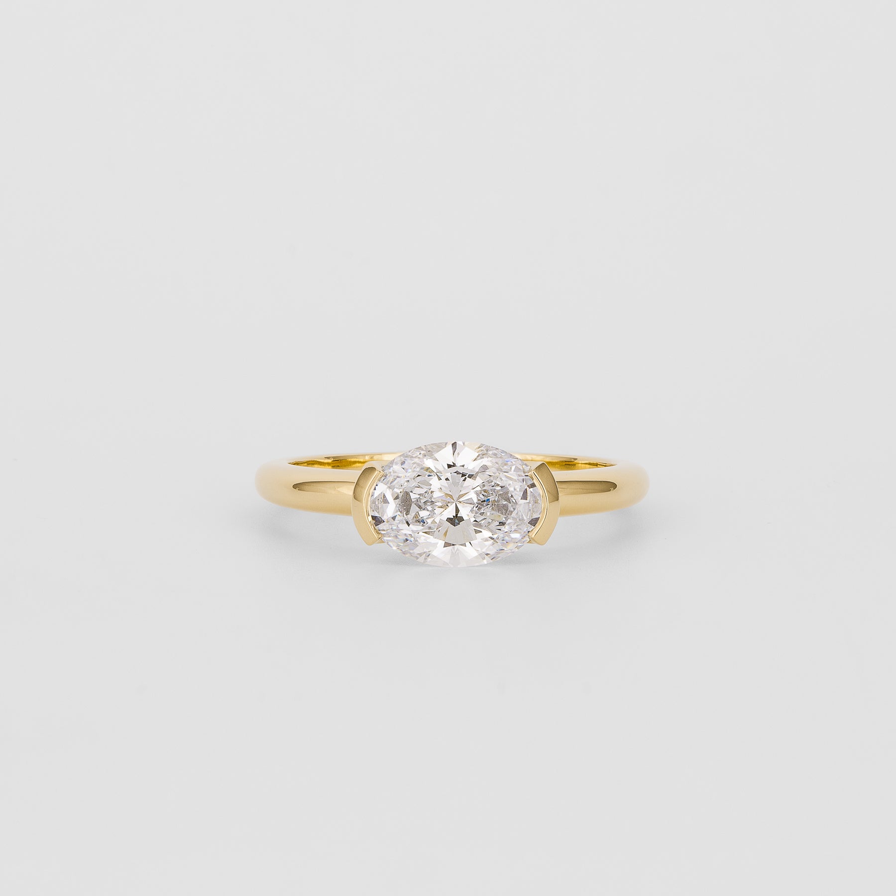 1.37 CT - 3.37 CT Oval Cut Lab grown Diamond Half Bezel Solitaire Engagement Ring