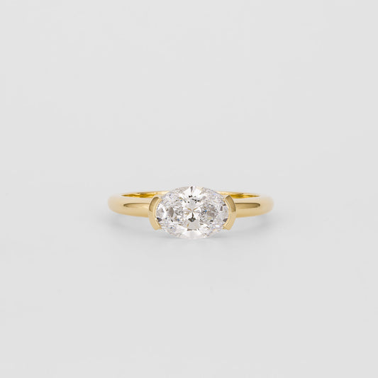1.37 CT - 2.37 CT Oval Cut Lab grown Diamond Half Bezel Solitaire Engagement Ring