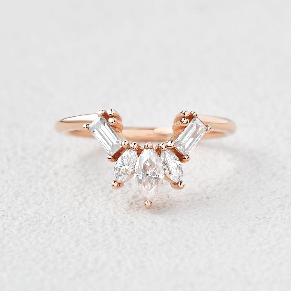 0.5 TCW Marquise & Baguette Moissanite Cluster Curved Wedding Band
