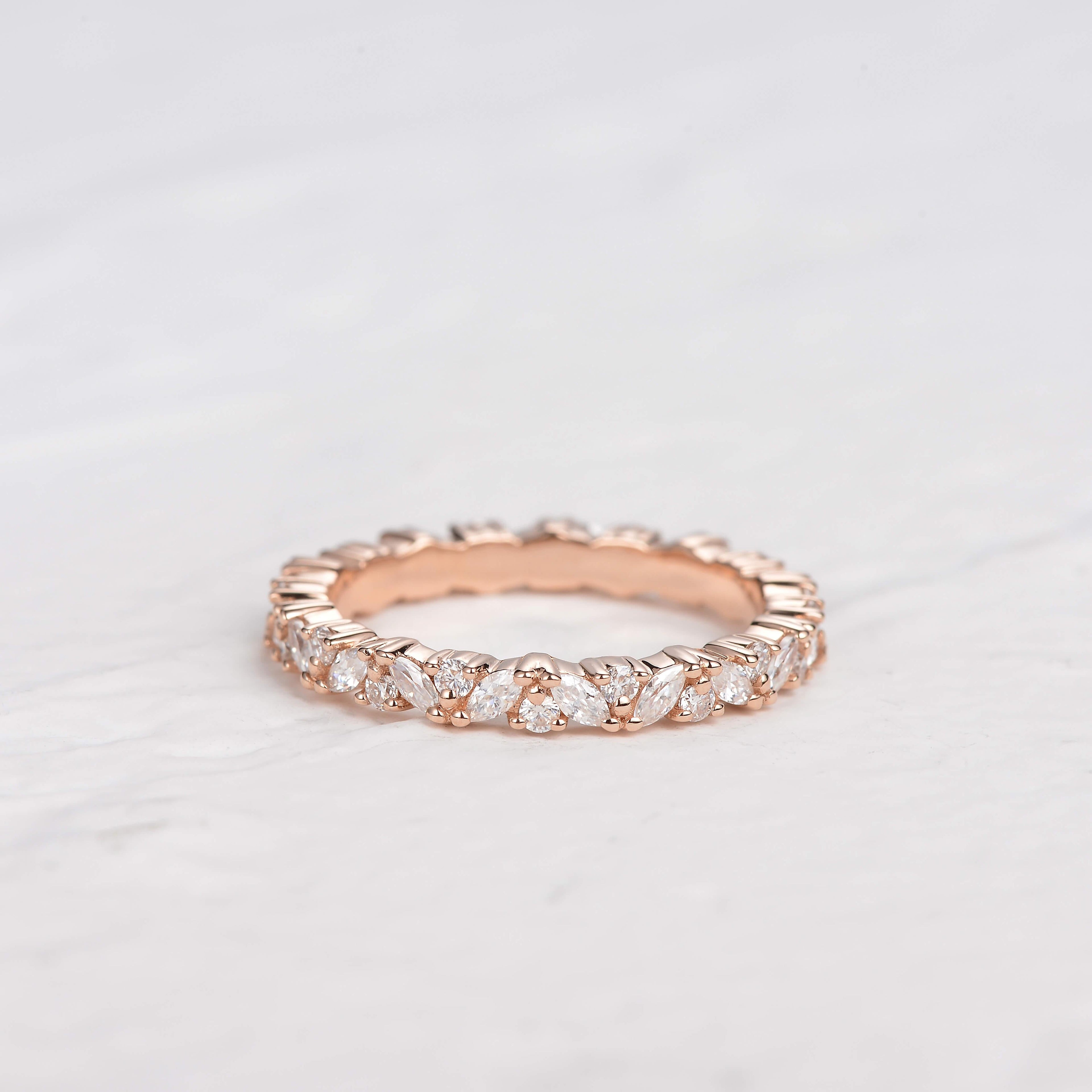 0.3 TCW Marquise Moissanite Full Eternity Cluster Wedding Band
