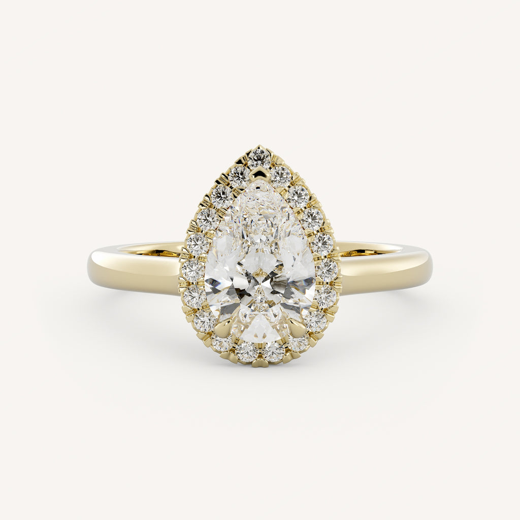 1.25 CT - 2.25 CT Pear Cut Lab grown Diamond Halo Cathedral Setting Engagement Ring