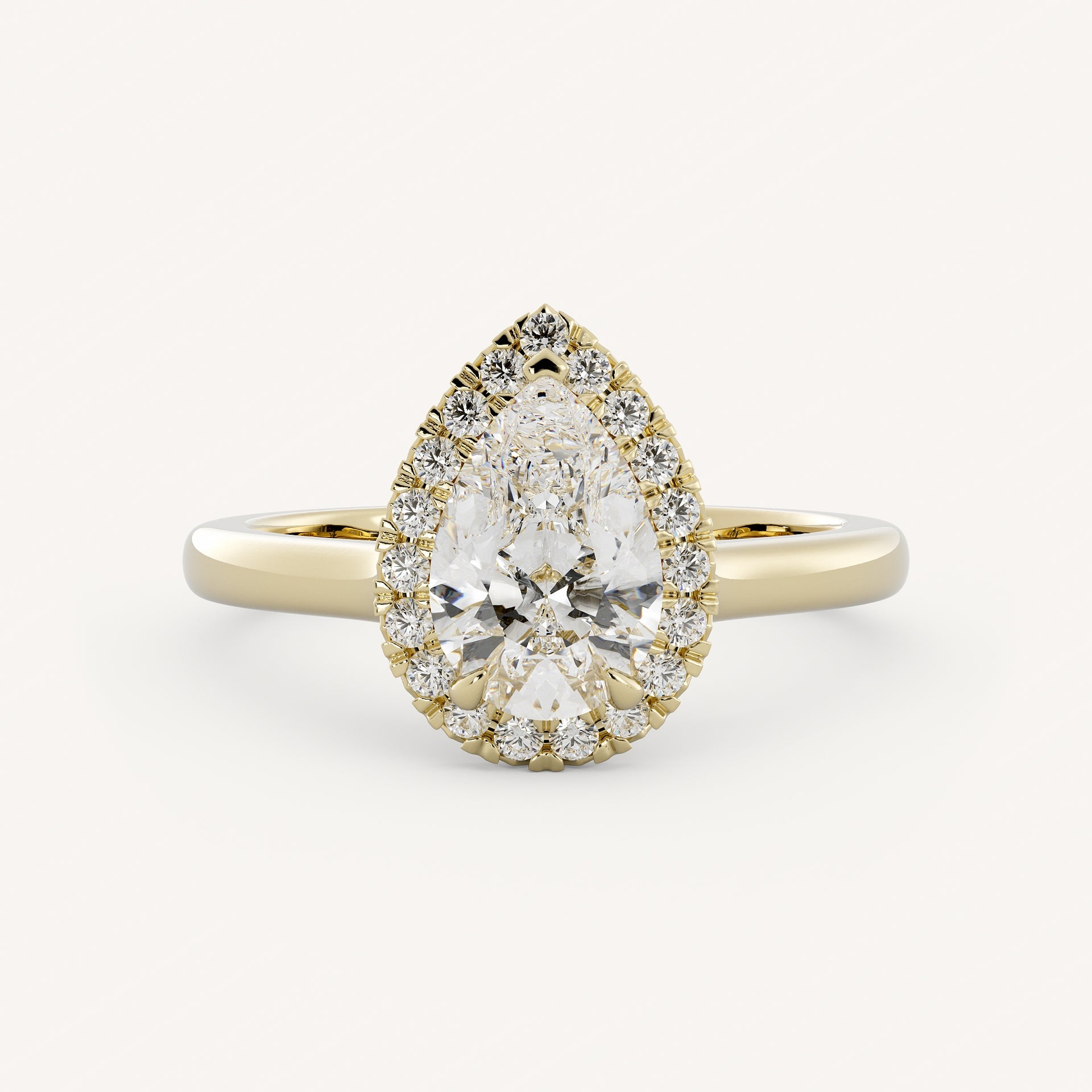 1.25 CT - 2.25 CT Pear Cut Lab grown Diamond Halo Cathedral Setting Engagement Ring