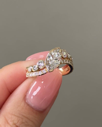 Marquise Cut Lab grown Diamond Bezel Arc Curvy With Pave Engagement Ring