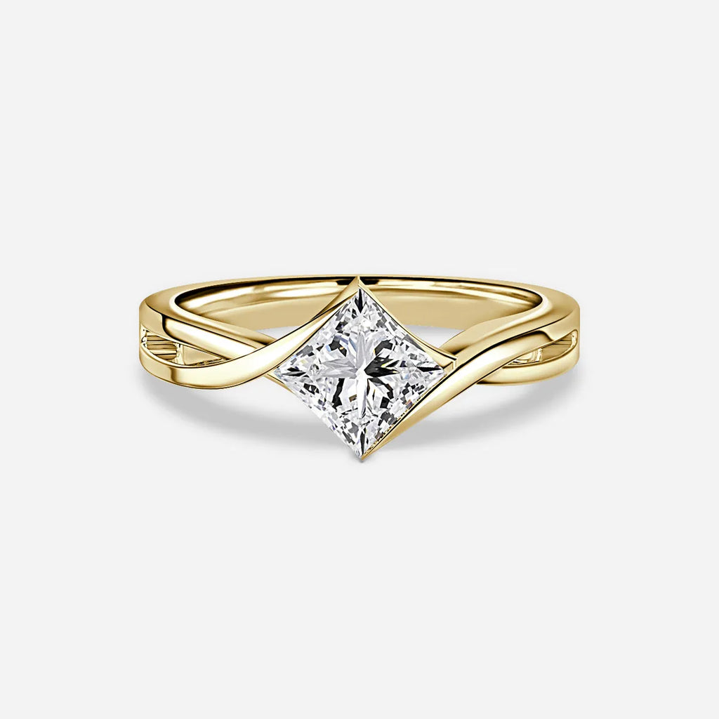 1 CT - 2 CT Princess Cut Entwined Setting Solitaire Moissanite Engagement Ring