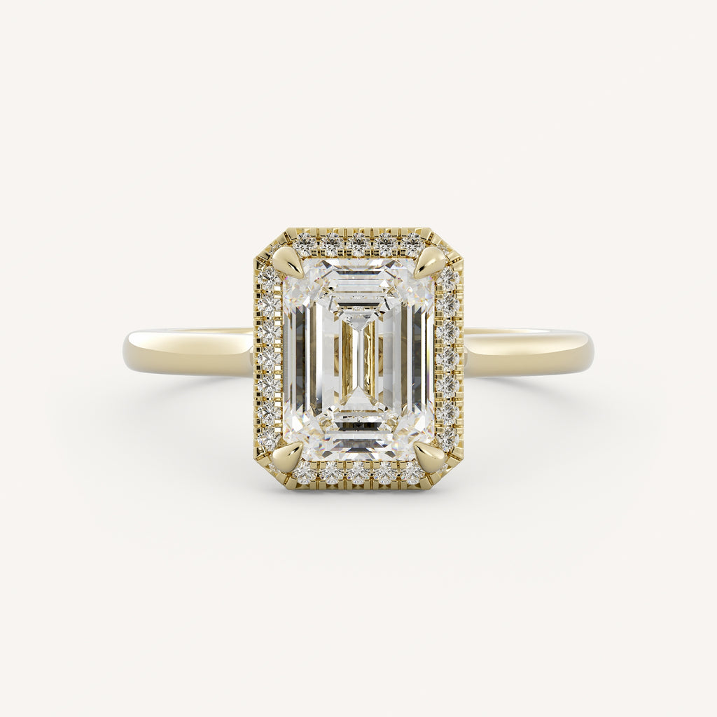 1 CT - 3 CT Emerald Cut Lab grown Diamond Halo Cathedral Setting Engagement Ring
