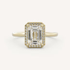 1 CT - 3 CT Emerald Cut Lab grown Diamond Halo Cathedral Setting Engagement Ring