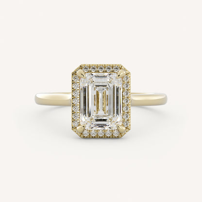 1 CT - 3 CT Emerald Cut Lab grown Diamond Halo Cathedral Setting Engagement Ring