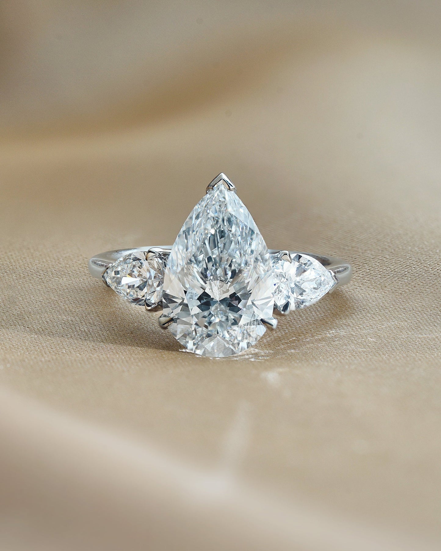 3.07 CT Pear Cut Lab grown Diamond Three Stone Engagement Ring
