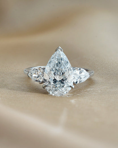 3.07 CT Pear Cut Lab grown Diamond Three Stone Engagement Ring