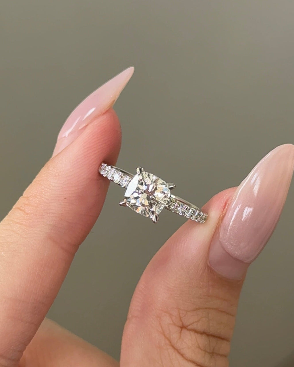 Cushion Cut Lab grown Diamond Micro Pave With Hidden Halo Engagement Ring