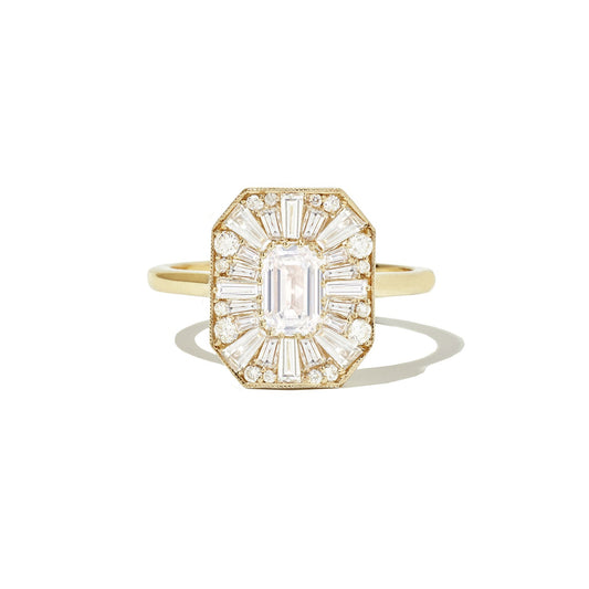 0.56 CT Emerald Cut Moissanite Emerald Shape Mosaic Engagement Ring