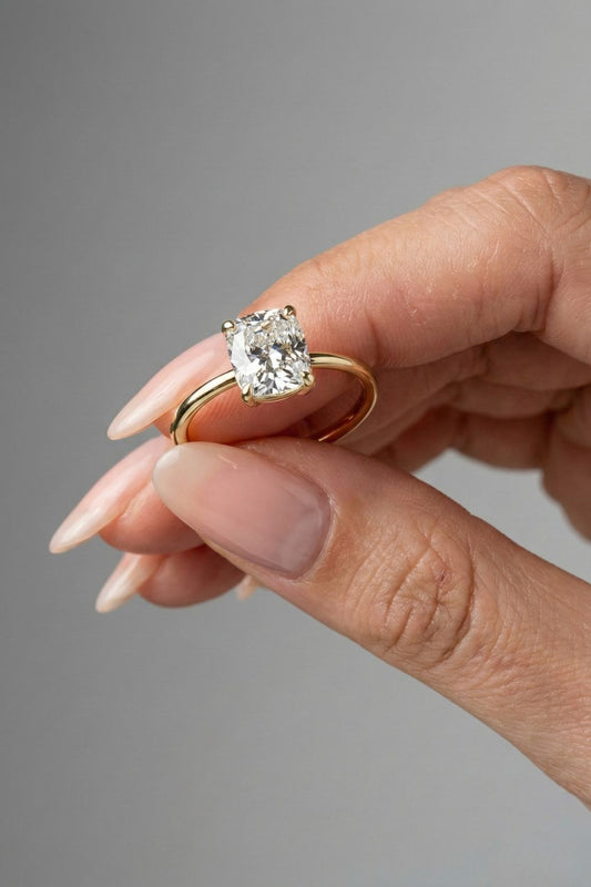 Elongated Cushion Solitaire Moissanite Engagement Ring