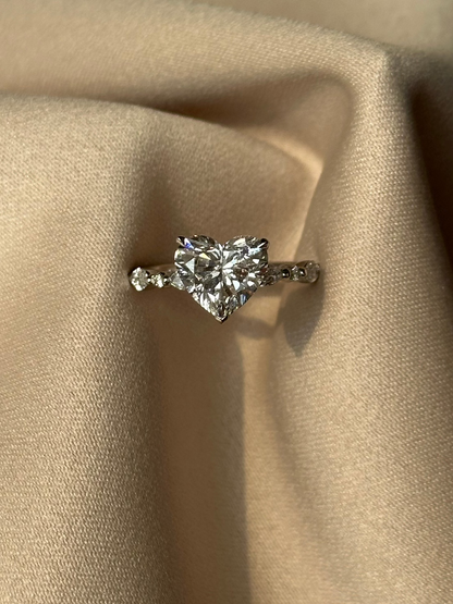 2 CT Heart Cut Lab grown Diamond Glitter Pave with Hidden Halo Engagement Ring