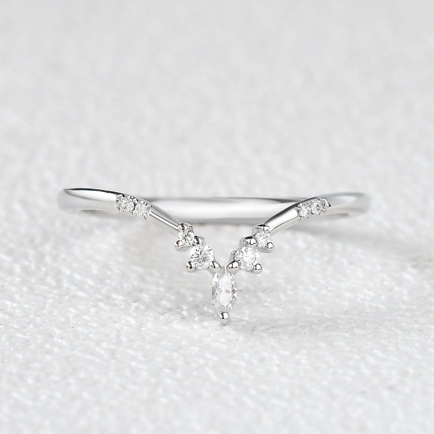 0.15 TCW Marquise & Round Moissanite V-Shape Stacking Wedding Band