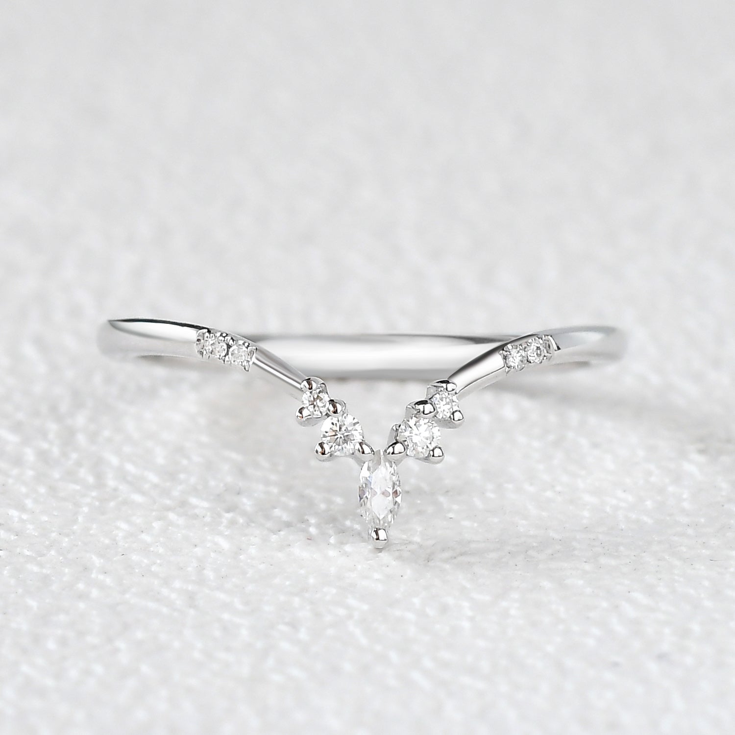 0.15 TCW Marquise & Round Moissanite V-Shape Stacking Wedding Band