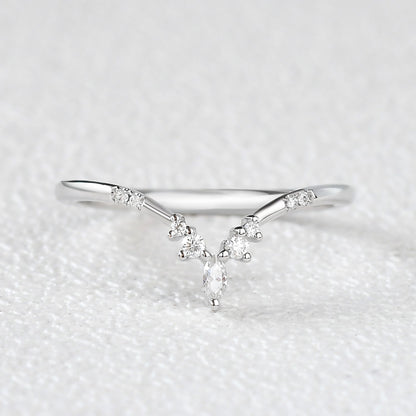 0.15 TCW Marquise & Round Moissanite V-Shape Stacking Wedding Band