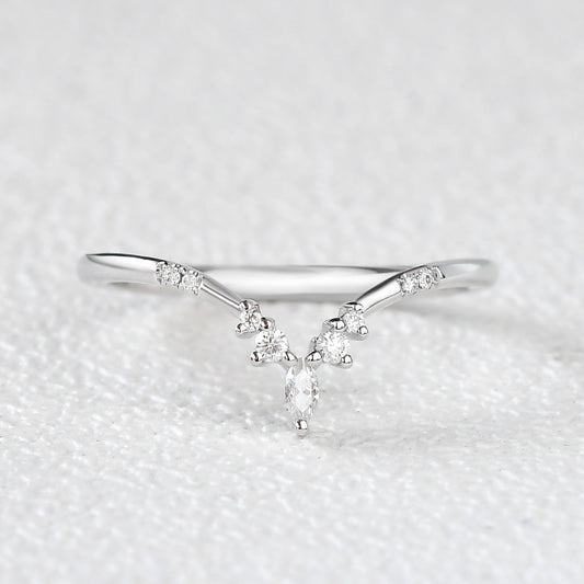 0.15 TCW Marquise & Round Moissanite V-Shape Stacking Wedding Band